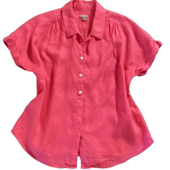 J. Jill Linen Short Sleeve Button Down Shirt Sz Petite Large Pink 68K - Picture 5 of 8